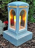 Grablaterne mit Sockel Classico Premium Massiv Guss Weiss 28,0cm incl.Kerze Grabkerze ❤️ Grabschmuck Grablampe Grabkerze Grablicht Grableuchte Lampe Laterne Licht Kerze Trauer Friedhof Garten