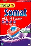 Somat All in 1 Extra Spülmaschinen Tabs (100 Tabs), Geschirrspül Tabs für strahlende Sauberkeit auch bei niedrigen Temperaturen, bekämpfen selbst eingetrocknete Rückstände