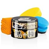 detailmate Wachs Set: Soft99 Extreme Gloss Wax The Kiwami Dark, Carnauba Autowachs Lackversiegelung mit Schwamm, 200g, Poliertuch 40x40cm, Handpolierschwamm