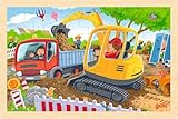 goki 57338 - Einlegepuzzle Bagger - 24 robuste Teile aus Holz - perfekt für kleine Baustellenfans