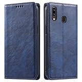 OWSIHNZBF Schutzhülle für Samsung Galaxy A20E/A10E, Brieftaschen-Schutzhülle mit Kartenhalter, magnetisch, stoßfest, Leder, Klappetui, Kreditkartenhalter, Ständer, Buch-Folio, Blau