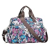 KONO Damen leichte Handtasche, Wasserdichte Umhängetasche mit Blumenmuster, Groß Henkeltasche für Frauen, Multifunktionale Schultertasche für Reisen, Shopper, Arbeit(Marineblau)