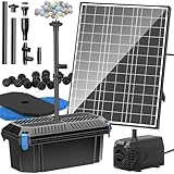 Biling 20W Solar Teichfilter Set 875L/H Pumpe mit 4 Düsen und Durchflussregler 5m Kabel für Gartenteich Springbrunnen Kleiner Fischteich Wasserspiel Außenbereich Umweltfreundlich Energieeffizient