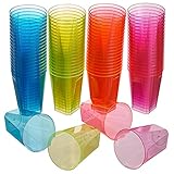 MATANA 80 Stück Neon Hartplastik Partybecher, 210ml - Saft, Limonade, Cocktails, Punsch & Mehr - Geburtstage, Kinderfeste, Hochzeiten, Weihnachten, Grillpartys - Mehrweg & Stabil