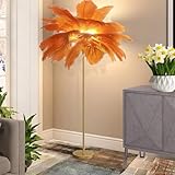 KCYXSMAX Federlampe Stehlampe Wohnzimmer, Stehlampe Aus Natürlichen Straußenfedern mit 3-Farbig Dimmbarem, 160cm Hoch, für Schlafzimmer, Lesen, Büro