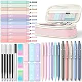 Four Candies 39 Stück Schulsachen mit Mäppchen, 12 Pastell Textmarker, 5 Gelstifte, 6 Druckbleistift Set, Aesthetic Stifte für Teenager Mädchen Coole Sachen School Stuff Clean Girl Office Adult(Rosa)
