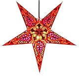 GURU SHOP Faltbarer Advents Leucht Papierstern, Weihnachtsstern 60 cm - Galadriel Rot, Papiersterne 60 cm