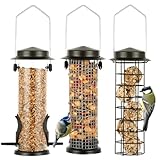 Urban Deco 3er Set Vogelfutterspender zum Aufhängen, Robust Metall Vogelfutterhaus für Vögel, Leicht zu reinigen und nachzufüllen (braun-3pk)