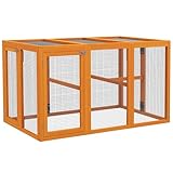 PawHut Hühnerstall Freilaufgehege Holz für Hühner 140 x 84,5 x 80,5 cm mit Doppeltür, Sitzstange, Hasenstall Kaninchenstall Orange