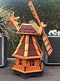 DARLUX dekorative handgefertigte Garten Windmühle aus Holz kugelgelagert I imprägniert in Braun I wetterfest I Windrad hinten am Kopf I Größen (Rot L)