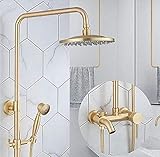 Bürsten-Duschset, Badezimmer-Wand-Gold-Dusche, gebürstetes Gold, Duschmischer, heiße und kalte Badewanne, Duscharmatur,Flexibles Design