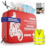 Verbandskasten Motorrad – Motorrad Verbandskasten Mini – Erste Hilfe Set Motorrad ink. [E-Book+Warnweste] – [EUROPAWEIT GÜLTIG] Sicherheit für den Notfall Warnweste Motorrad [DIN 13167]