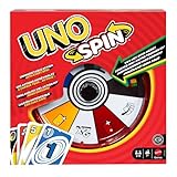 Mattel Games UNO Spin Kartenspiel für Kinder, Erwachsene und Spieleabende mit der Familie, Klassisches Spiel mit Drehscheibe, Neue Herausforderungen und Regeln, Aktivität bei schlechtem Wetter, JGR00