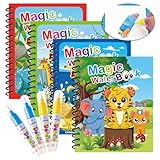 4 Wassermalbuch Water Coloring Book Wasser Malbuch je 4 Seiten, Wiederverwendbare Motive Wasserberührt Färben 4 Stifte Ideal als Geschenk oder Geschenk zu Anderen Festen
