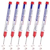 Bewudy 6 Stück Tieflochmarker 20mm, Extralange Spitze Bohrlochmarker Kunststoff Baustellenstifte Tieflochmarker für Holz Kunststoff Wand Metall Karton Baustellen Stift(Rot)