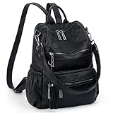 UTO Damen Rucksack Leder Schule Handtasche Schulrucksack Rucksackhandtaschen Multifunktionsrucksack mit Quasten Schultertaschen Große Kapazität vielen Kompartiment Reißverschluss Umhängetasche Schwarz