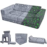 MeMoreCool Spielsofa Schlafsofa Kinder, Schaumstoff Soft Bausteine Couch, Fancy Spielsofa einen aufregenden Indoor-Spielplatz für das Kinderzimmer, Kuschelecke ideal für Kinder, Grau Dinosaurier