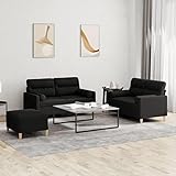 Bladez Sofa Garnitur 3-TLG. Schwarz mit Kissen – Moderne Stoffgarnitur für Wohnzimmer (100% Polyester) – Bequeme Sofalandschaft aus Metall & Sperrholz