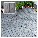 Ineinandergreifende Holzfliesen für Außendusche und Balkon, wasserdichter Bodenbelag für Terrasse und Badezimmer, Grau, 16 Stück