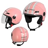 Motorradhelm Motorrad Roller Offenes Jet Helm Viser ECE 22-06 Rosa S