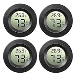 JEDEW 4-Pack Mini Digital Hygrometer Gauge Indoor Thermometer, Temperature Humidity Meter for Humidifiers Greenhouse Jars Reptile Guitar Case, Fahrenheit (℉) or Celsius(℃) (schwarz-4 Pack)