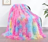 KANKAEU Kuscheldecke Flauschig, 130×160cm Decke mit Regenbogen, Weich & Warme Flauschige Decke, Sofadecke, Sherpa Schafdecke, Lebensdecke, Tagesdecke