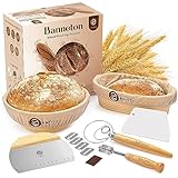 Banneton Brotgärkorb-Set – ein komplettes Set beinhaltet 25,4 cm runder Gärkorb, Brotlahme, Teigschaber und Leineneinsatz – geruchsfrei und keine Splitter – perfekt zum Formen von Sauerteigbrot