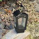 eberin365 GRABWELT – Grablaterne Semicirculatus zierlich, Metall schwarz, 21 cm Höhe, für 40 Stunden Brenndauer, 4 Glasscheiben, Ring zum Hängen, stilvolle Friedhofsbeleuchtung
