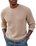 PJ PAUL JONES Pullover Herren Grobstrick Strickpullover mit Rundhals Winterpullover Waffelstruktur Langarm Khaki XL