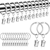 RobLuX 50 Stück Gardinenringe Mit 50 Stück Vorhang Clips,Gardinenringe Mit Clips,Vorhangringe Geeignet für Vorhänge,Gardinenstangen und Duschvorhänge,Innendurchmesser 30 mm (Silber)