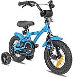 PROMETHEUS BICYCLES Kinderfahrrad ab 3 Jahren - 12 Zoll Kinder Fahrrad Mädchen Jungen Fahrrad Kinder mit Stützräder Rücktrittbremse in Blau