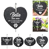 MJARTORIA Personalisiert Tiergrabstein Grabstein Hund Katze Grabplatte Grabstecker mit Gravur, Individuelles Grabschmuck Wetterfest Herz Grab Gedenkstein mit Namen Datum