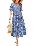 STYLEWORD Sommerkleid Damen Lang Kurzarm Boho Kleid Sommer Blumenkleid Swing Maxikleid