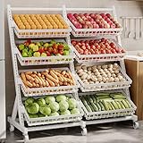 Snack-Präsentationsregal mit 4 Ebenen, Karbonstahl, mit Rollen, multifunktionaler Gemüse-Organizer, großes Metallregal mit 8 Körben