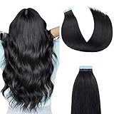 AGMITY Tape in Extensions Echthaar, 40cm 20pcs 40Gram 16 Zoll Tief Schwarz Seidig Gerade Nahtlos Skin Weft Remy Tape in Haarverlängerungen(40cm #1 Tief Schwarz)