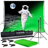 PIXETOOL - Greenscreen mit Ständer (3m x 3m) - Fotohintergrund - Fotostudio Set – Green Screen - Hintergrund Fotografie - Inklusive Ständer (2,6 x 3m) und 4 Klemmen