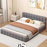 JYCRA Polsterbett 140x200 cm, Doppelbett mit weicher Rückenlehne und gepolstertem Rand, Leinenmaterial, mit Lattenrost für Erwachsenen und Jugendbett,in linnen (grau, 140 x 200 cm)