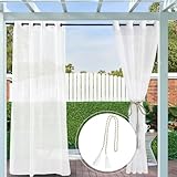 Clothink Outdoor Vorhang Transparent Wetterfest 132x215cm mit Ösen (1 Stück) Voile Gardinen Vorhänge Für Balkon Terrasse Wasserdicht Sichtschutz Sonnenschutz