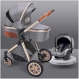 3 in 1 Kinderwagen Neugeborenen, Kinderwagen Organizer Babies Bassinet Kinderwagen Komplettset Baby Wagen Buggy Infant Kinderwagen Pram mit Fusssack Moskitonetz (Color : Gray A)