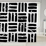 Homemissing Abstrakte Duschvorhang 180x180cm Moderne abstrakte Kunst Wasserdicht Mit 12 Haken Weiß Schwarz Kinder Bettwäsche Luxus Dekor Geometrische Duschvorhang Textil Polyester Stoff Waschbar