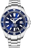 Stuhrling Original Herren Taucheruhr 42mm Edelstahl Blaues Zifferblatt, Edelstahl Armband, Wasserdicht bis 100 Meter