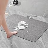 AUAUY Duschmatte rutschfest, 40x60cm Weich Komfort Sicherheits Badewannenmatte mit Ablauflöchern, Weiche PVC-Luffa Antirutschmatte Badewanne, Schnell Trocknende Badematte, Grau