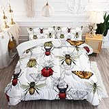 Bettdecke Weißes Rotes Insekt Bettdecke Winter Mikrofaser Duvet Waschbar Bettdecken Alle Saison Steppbett Atmungsaktiv Steppdecke Leichtgewicht Quilt Decke Bett+2 Kissenbezug (50x75cm) 228x228cm