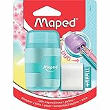 Maped,49230,- AA8Radierer/Anspitzer 2in1CONNECT PASTELL -2 Lochgrößen für dicke unddünne Stifte - inkl. 1x Ersatzradierer - rose, hellblau, flieder