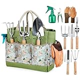 Grenebo Gartenwerkzeug Set,9 Stück Garten Werkzeug mit Gartengeräte Organizer Handtasche, Stabil Gartengeräte Set, Ideale Gartengeschenke für Frauen für Gartenliebhaber geeignet