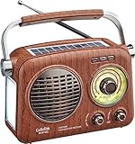 G Keni Tragbares Radio Retro, AM FM Shortable Radio mit bestem Empfang, kleines Vintage-Radio mit Bluetooth-Lautsprecher, wiederaufladbar/Solar/Batterie-Radio