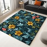 Generisch 180 x 240 cm Teppich Wohnzimmer Waschbarer, William Morris Stil Blumen Kurzflor-Teppich – Weich Rutschfestes Design für Schlafzimmer Esszimmer Küchen, Blaugrün
