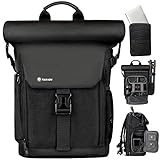 TARION Kamerarucksack Rolltop Wasserdicht Fotorucksack Kameratasche DSLR Rucksack mit 15,6 Zoll Laptophülle und Regenschutzhülle(SP-01-Schwarz)