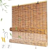 Bambusrollo Outdoor Wetterfest, Bambus Rollo Aussenbereich, Retro Schilf Vorhang Sichtschutz 65 80 90 100 120 140 160cm Breit Sonnenschutz Rollo Bambus Jalousine für Fenster Balkon(W120 x H170cm)