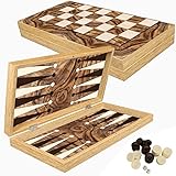 PrimoLiving Deluxe Holz Backgammon Set Olive XXL - 48x48,7 cm - inklusive Schachbrett – in braun